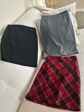 LOFT Burgundy Plaid, Black and Gray Skirts- Set of 3